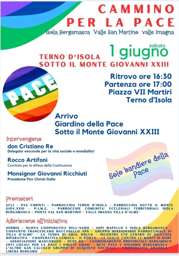 Sabato 1 giugno, Cammino per la Pace da Terno d’Isola a Sotto il monte (BG)
