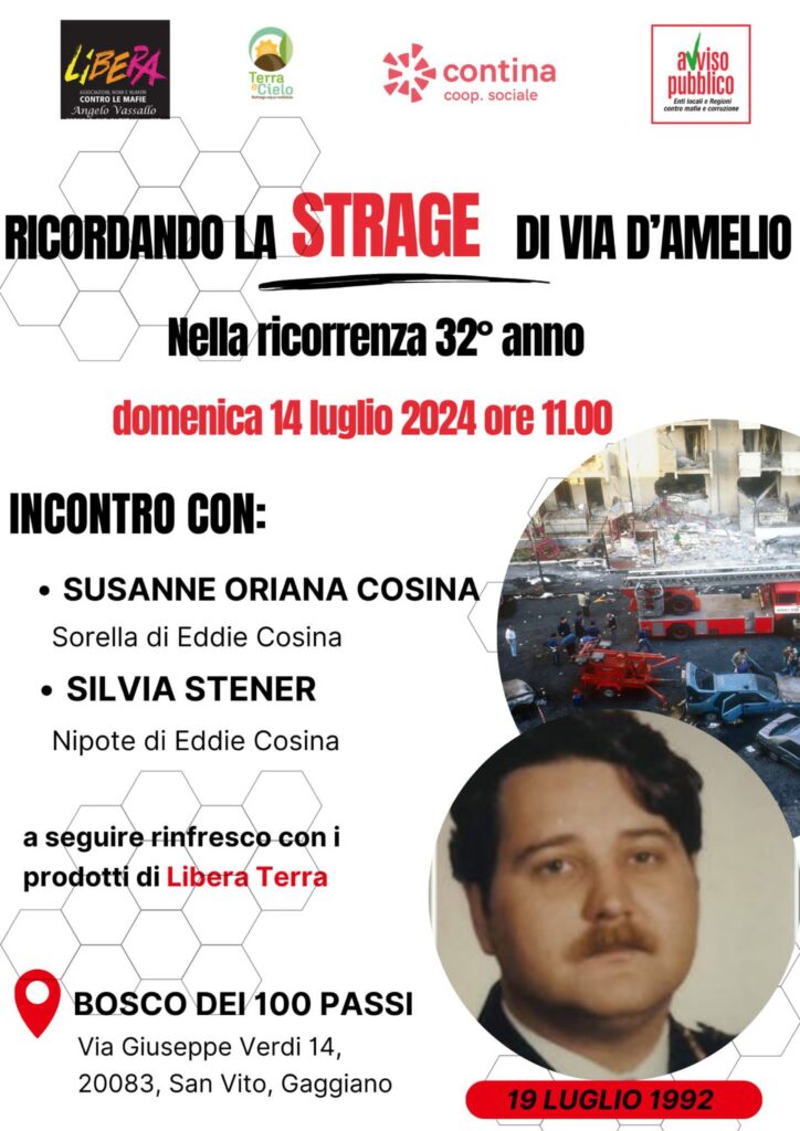 Gaggiano (MI), il 14 luglio un incontro in ricordo delle vittime della strage di Via D’Amelio