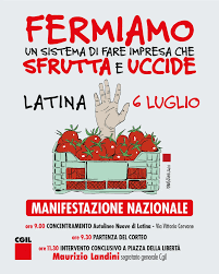 Caporalato, il 6 luglio manifestazione nazionale a Latina