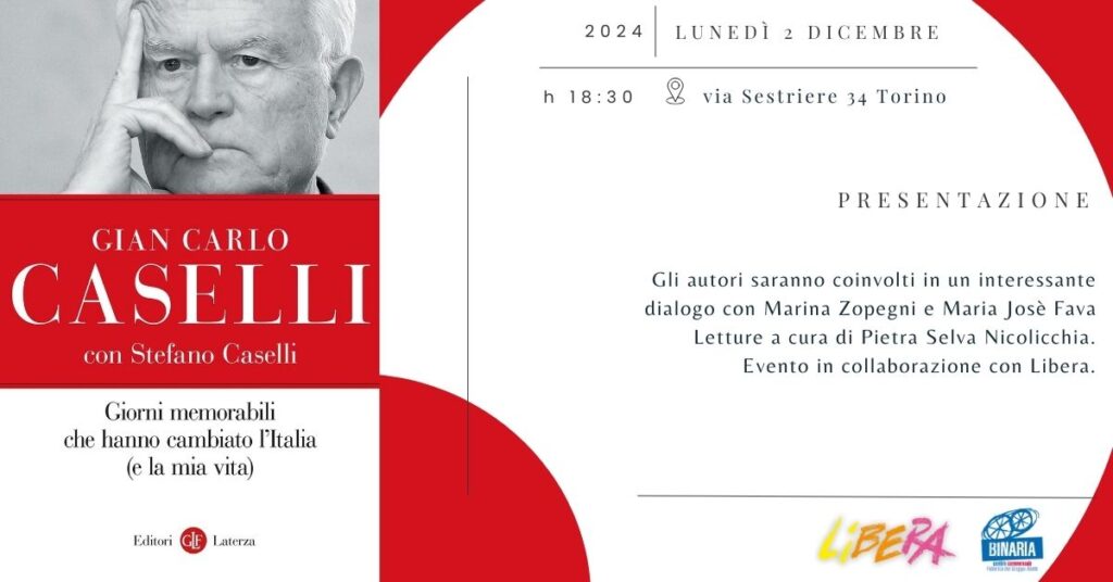 Torino 2 dicembre, presentazione di “Giorni memorabili che hanno cambiato l’Italia (e la mia vita)”