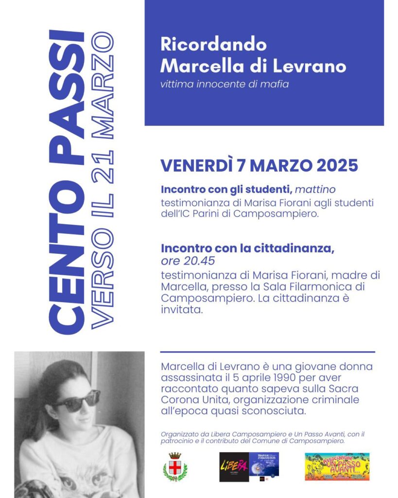 Venerdì 7 marzo, Camposampiero (PD): “Ricordando Marcella Di Levrano, vittima innocente di mafia”