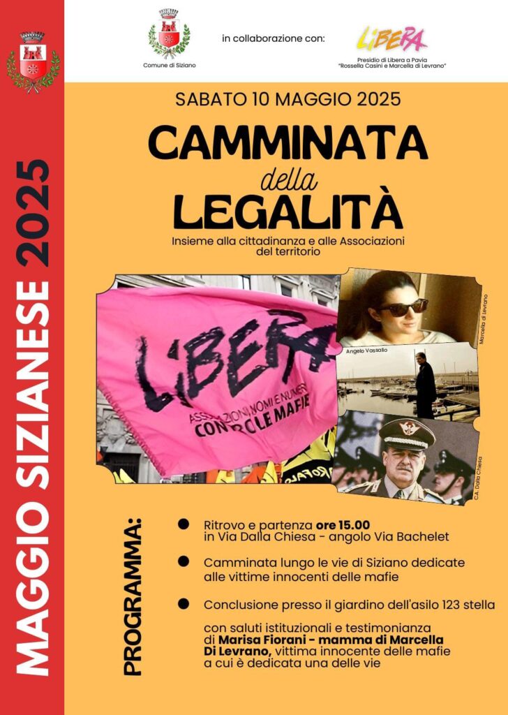 Camminata della legalità a Siziano (PV) sabato 10 maggio