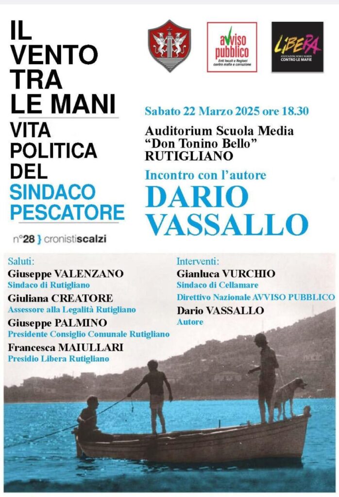 “Il vento tra le mani”, il 22 marzo a Rutigliano (BA) l’incontro con Dario Vassallo
