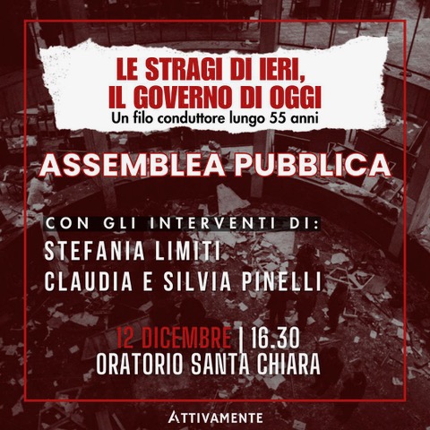 12 Dicembre, Palermo: “Le stragi di ieri, il governo di oggi. Un filo conduttore lungo 55 anni”