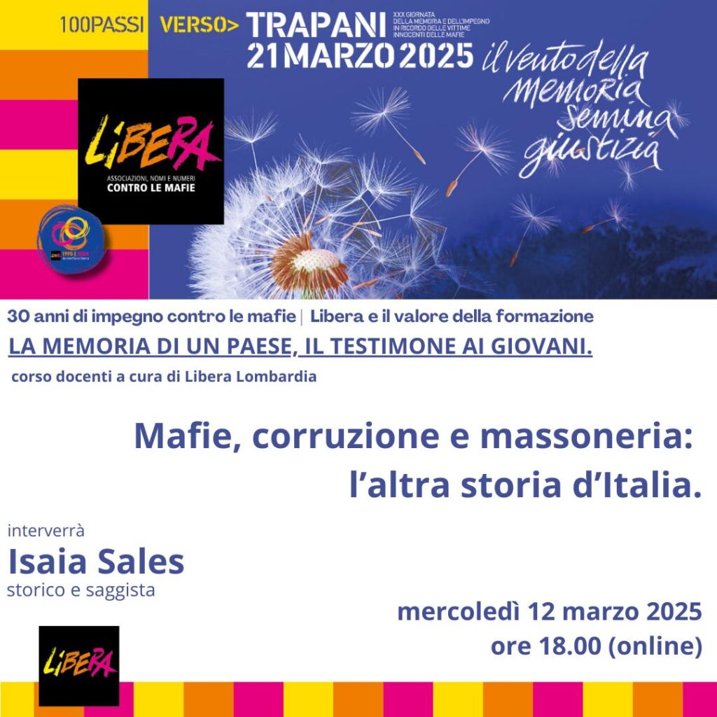 “Mafie, corruzione e massoneria: l’altra Storia d’Italia”, mercoledì 12 marzo con Isaia Sales