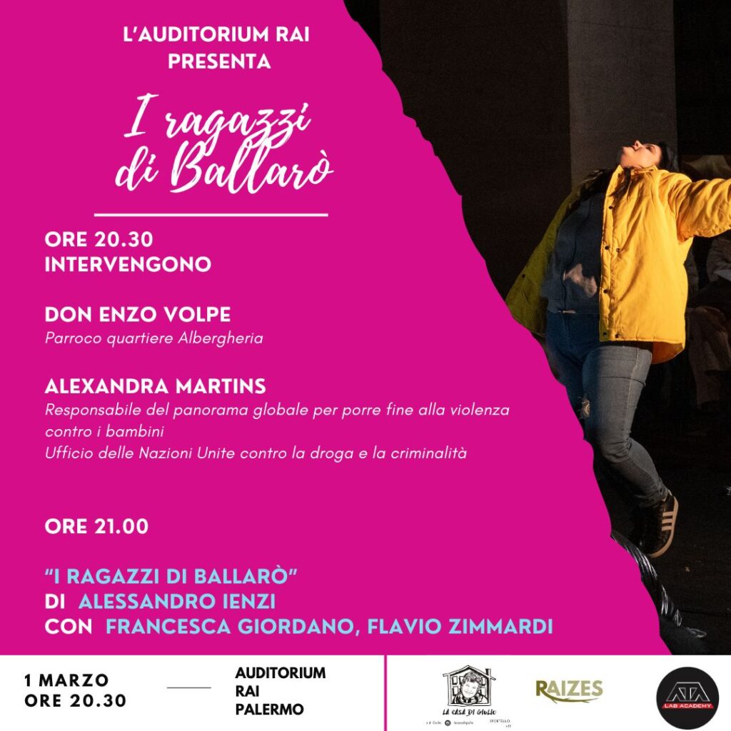 “I ragazzi di Ballarò” di Alessandro Ienzi in scena sabato 1 marzo all’Auditorium Rai di Palermo