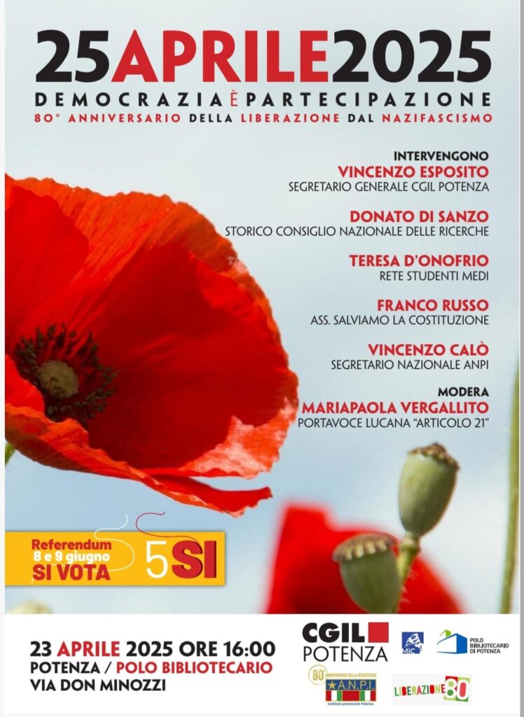 Potenza 23 aprile, incontro Cgil verso il 25 aprile e i referendum di giugno