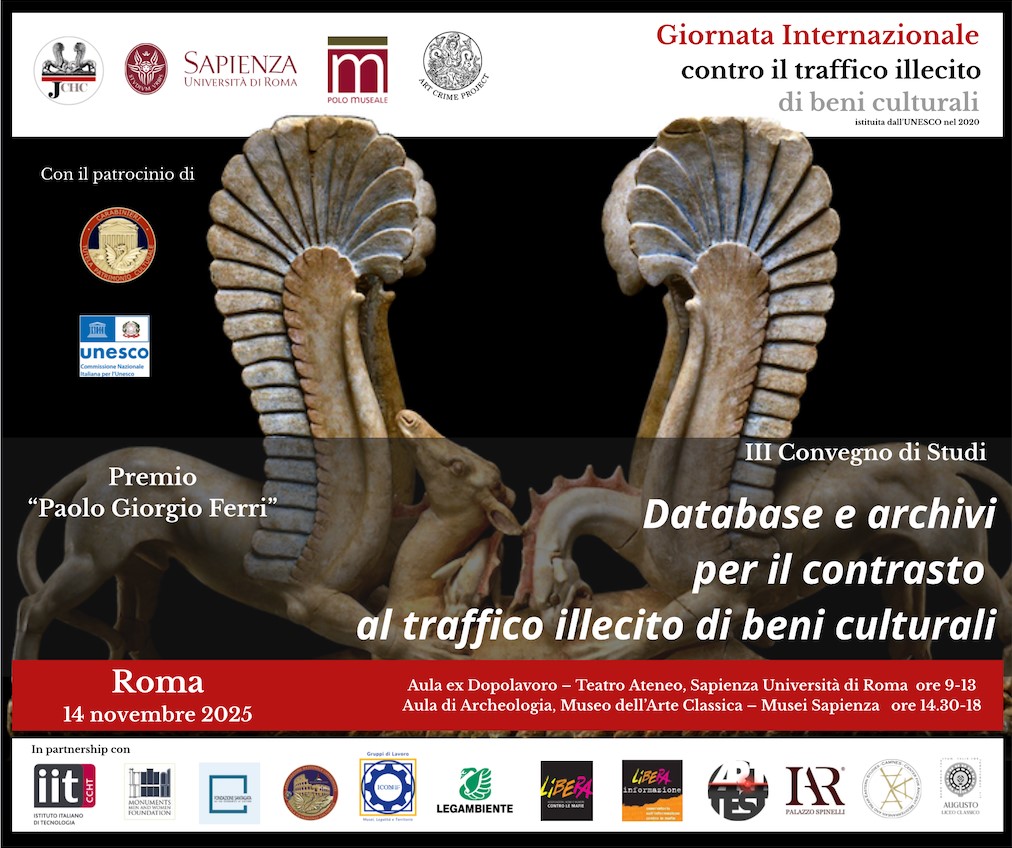 Roma 14 novembre, alla Sapienza la giornata contro il traffico illecito di beni culturali, tra archeologia, digitale e legalità