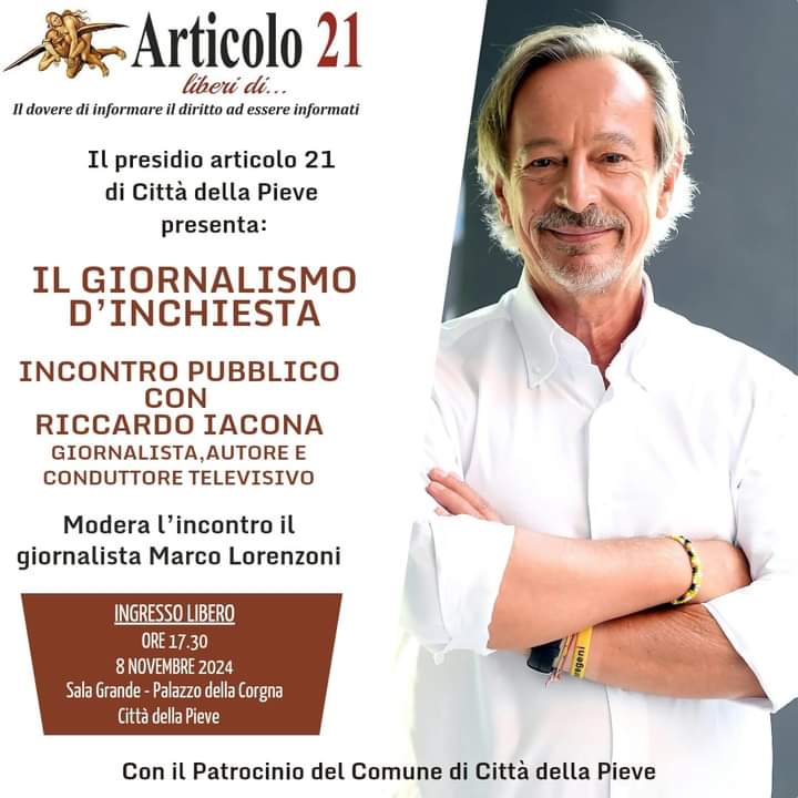 Riccardo Iacona ospite di Articolo 21 venerdì 8 novembre a Città della Pieve (PG)