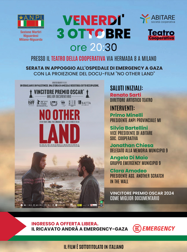 Milano 3 ottobre, proiezione di “No other land”