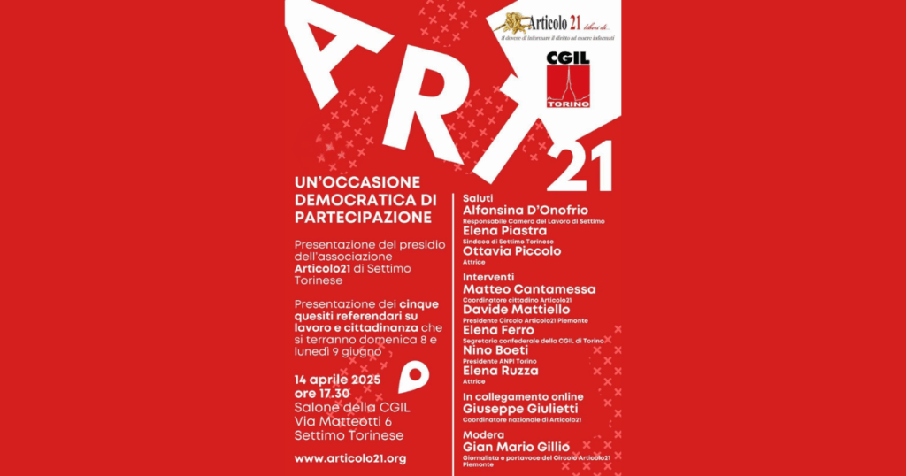 “Un’occasione democratica di partecipazione”. Settimo Torinese (TO) lunedì 14 aprile