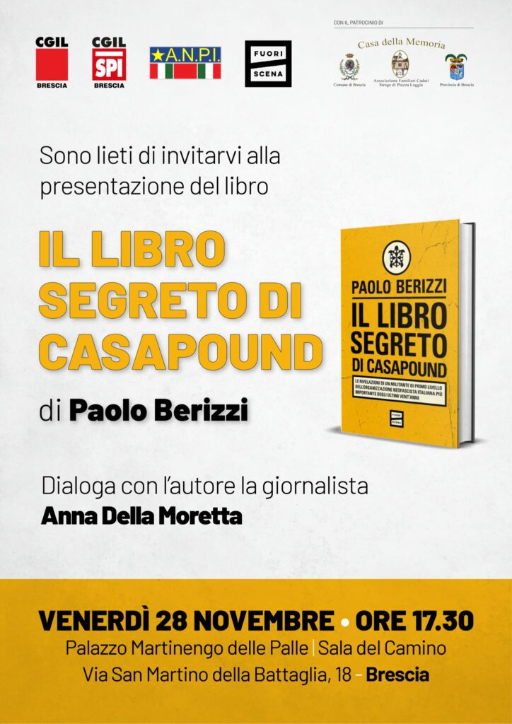 “Il libro segreto di Casapound”, Brescia venerdì 28 novembre