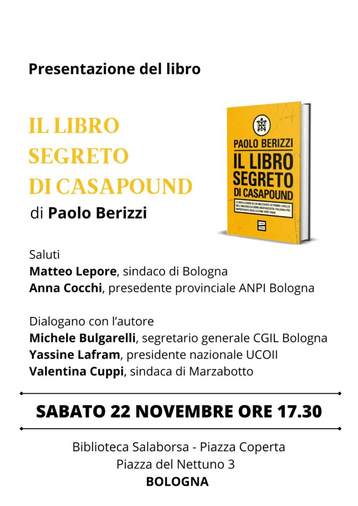 “Il libro segreto di CasaPound”, presentazione sabato 22 novembre Bologna