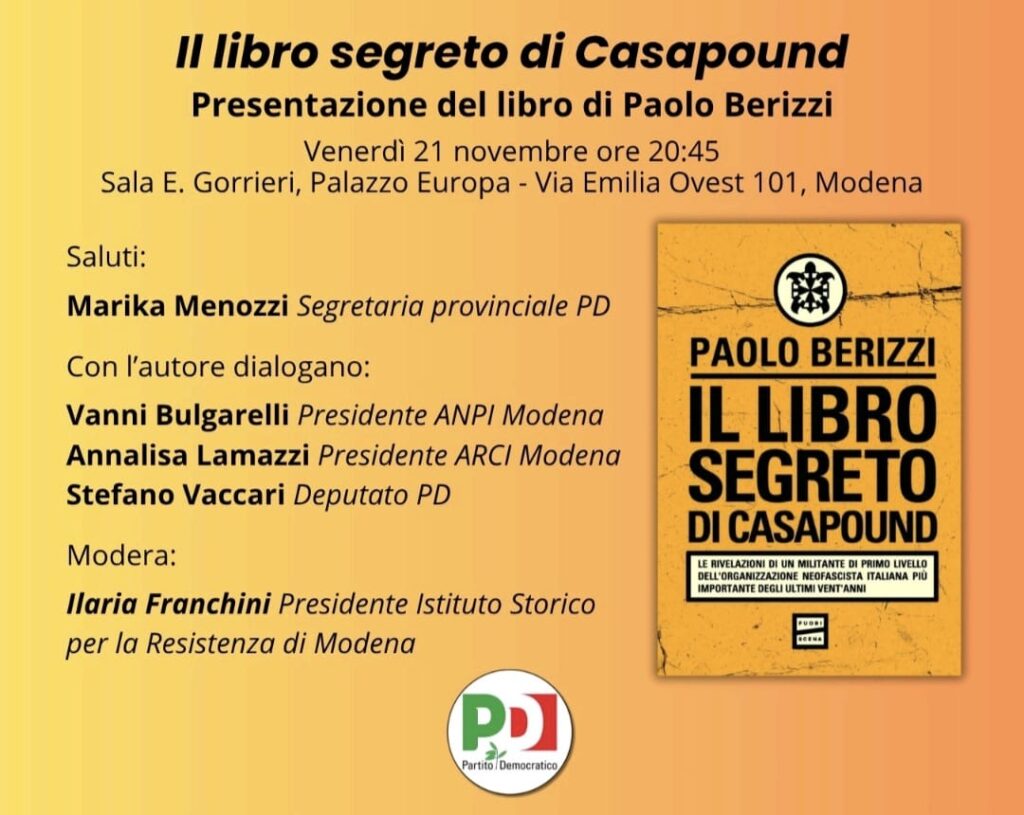 Modena 21 novembre, Palazzo Europa: “Il libro segreto di CasaPound”