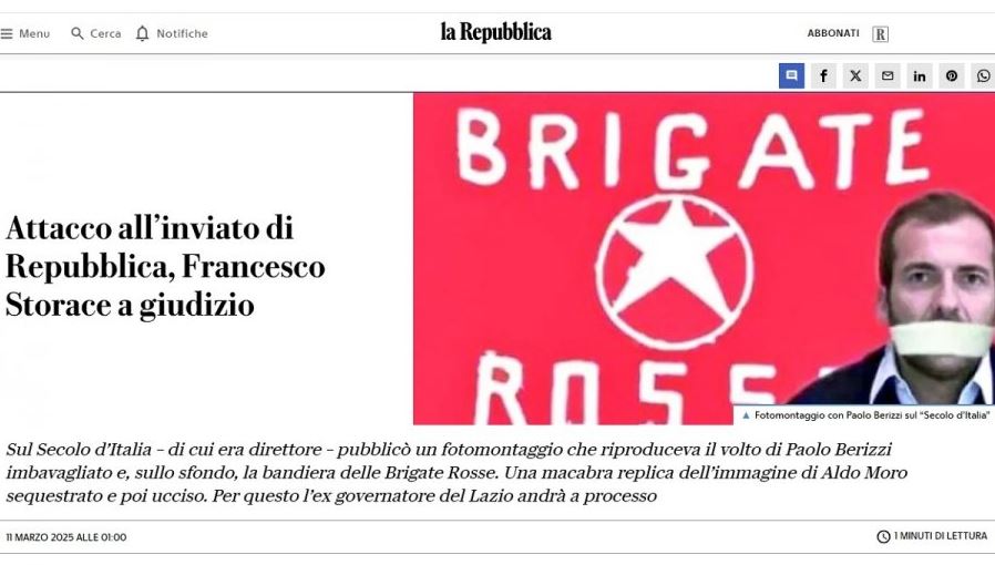 Fotomontaggio su Paolo Berizzi in ‘stile Br’, Storace a giudizio per diffamazione