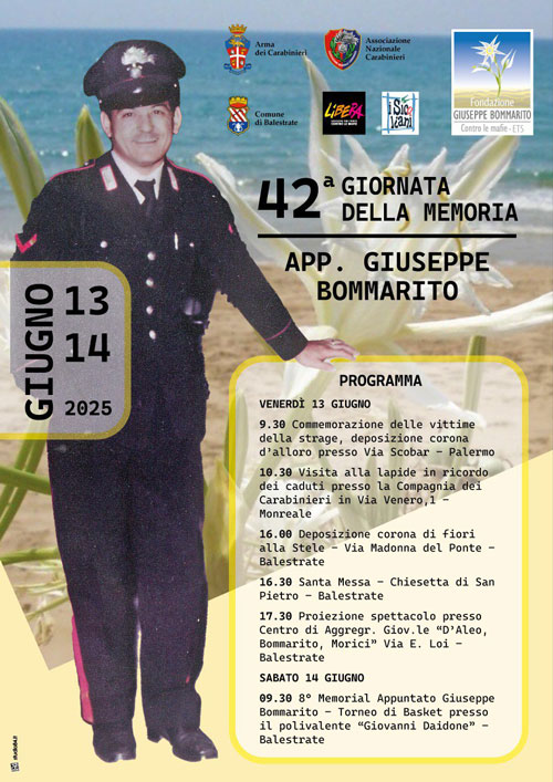 Balestrate (PA), 13 e 14 Giugno: 42ª Giornata della Memoria in onore di Giuseppe Bommarito