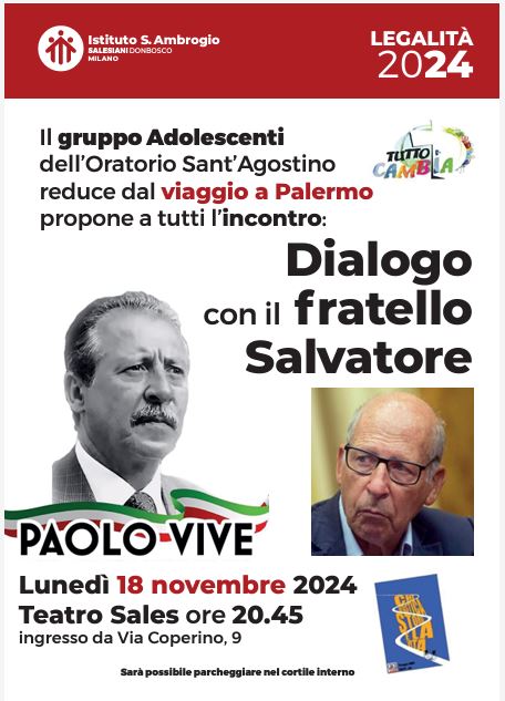Legalità 2024: “Paolo vive”. Milano 18 novembre, Teatro Sales