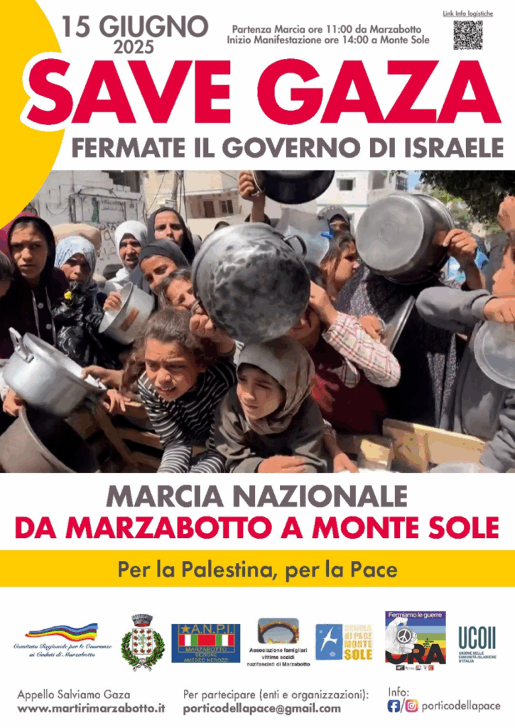 Salviamo Gaza. Domenica 15 giugno partecipa alla Marcia da Marzabotto a Monte Sole