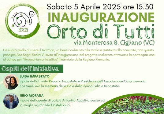 Beni confiscati: a Cigliano (VC) l’inaugurazione dell’Orto di tutti