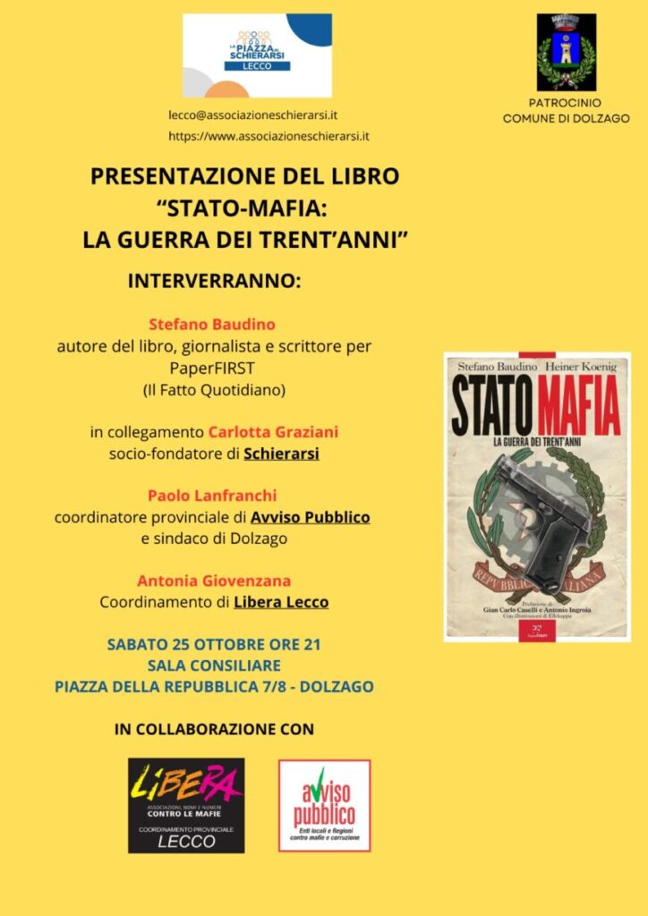 Il 25 ottobre a Dolzago (LC) la presentazione del libro “Stato Mafia: La guerra dei trent’anni”