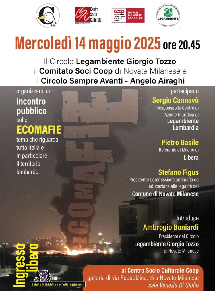 Mercoledì 14 maggio a Novate Milanese (MI) incontro pubblico sulle ecomafie
