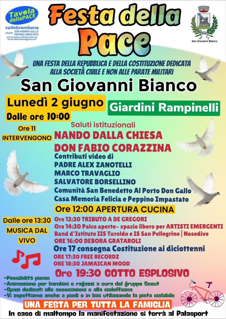 Festa della Pace: San Giovanni Bianco (BG), lunedì 2 Giugno 2025