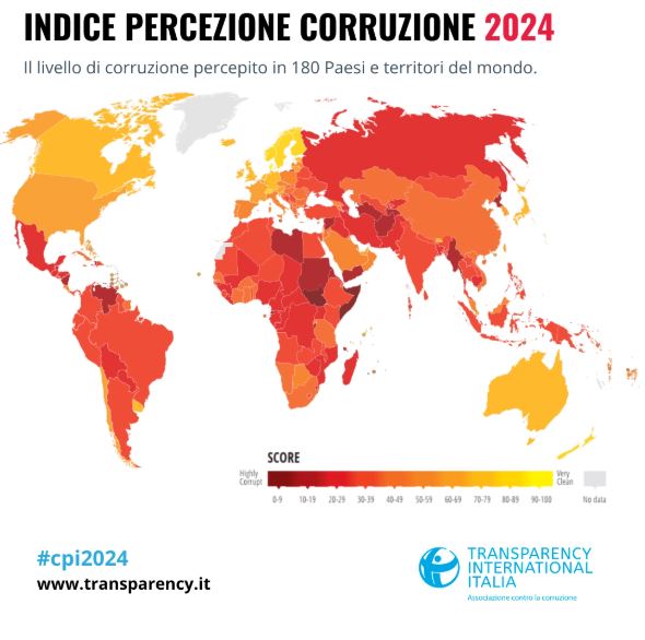 Indice di percezione della corruzione CPI 2024. Per Italia prima inversione di tendenza dal 2012