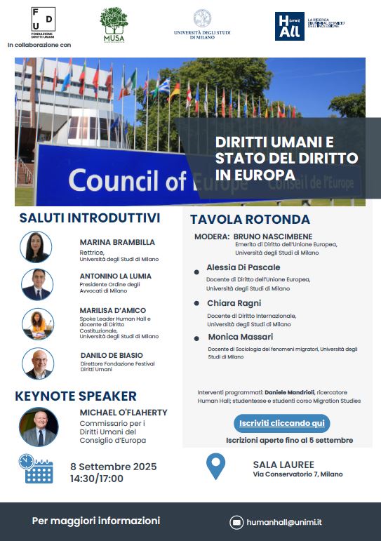 “Diritti umani e stato del diritto in Europa”, Milano lunedì 8 settembre