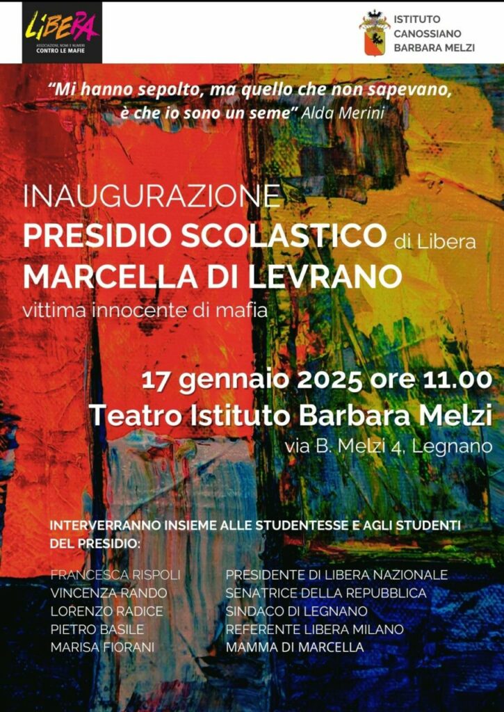 A Legnano (MI) s’inaugura un presidio scolastico di Libera dedicato a Marcella Di Levrano