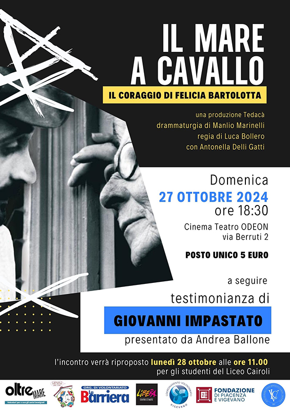 “Il mare a cavallo”, domenica 27/10 a Vigevano (PV) spettacolo e incontro con Giovanni Impastato