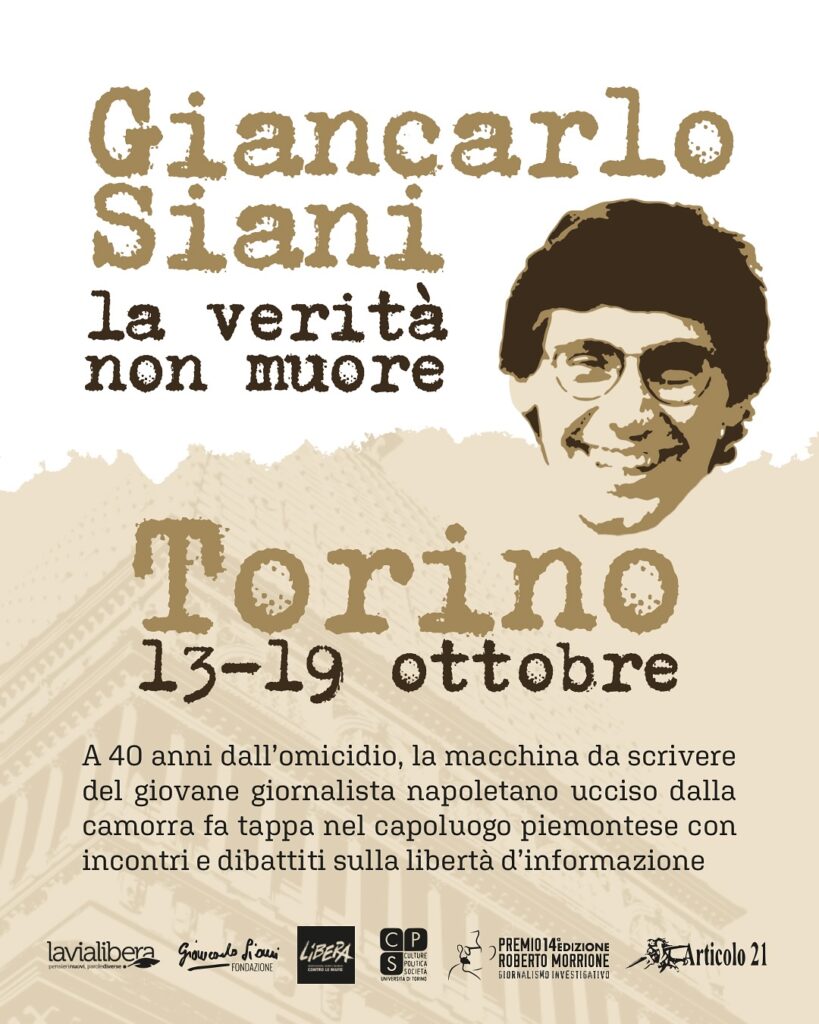 Torino 13/10, anteprima del Premio Morrione con la macchina da scrivere di Giancarlo Siani