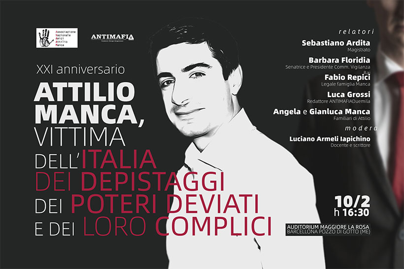 Barcellona P.G., 10/2: ”Attilio Manca: vittima dell’Italia dei depistaggi, dei poteri deviati e dei loro complici”