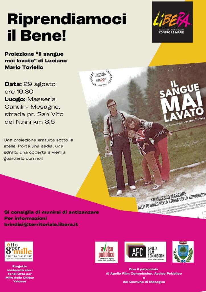 Mesagne (BR) 29/8: “Il sangue mai lavato”, il film sulla storia di Francesco Marcone