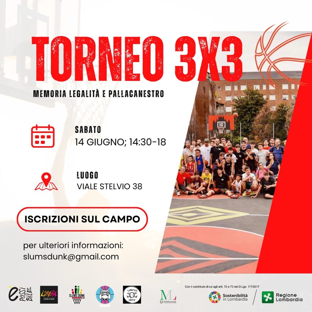 Milano 14 giugno, torneo di basket 3×3 nel segno della memoria e della legalità