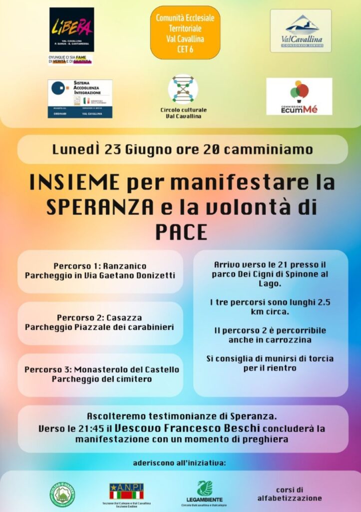 Camminata per la Speranza e la Pace, lunedì 23 giugno 2025