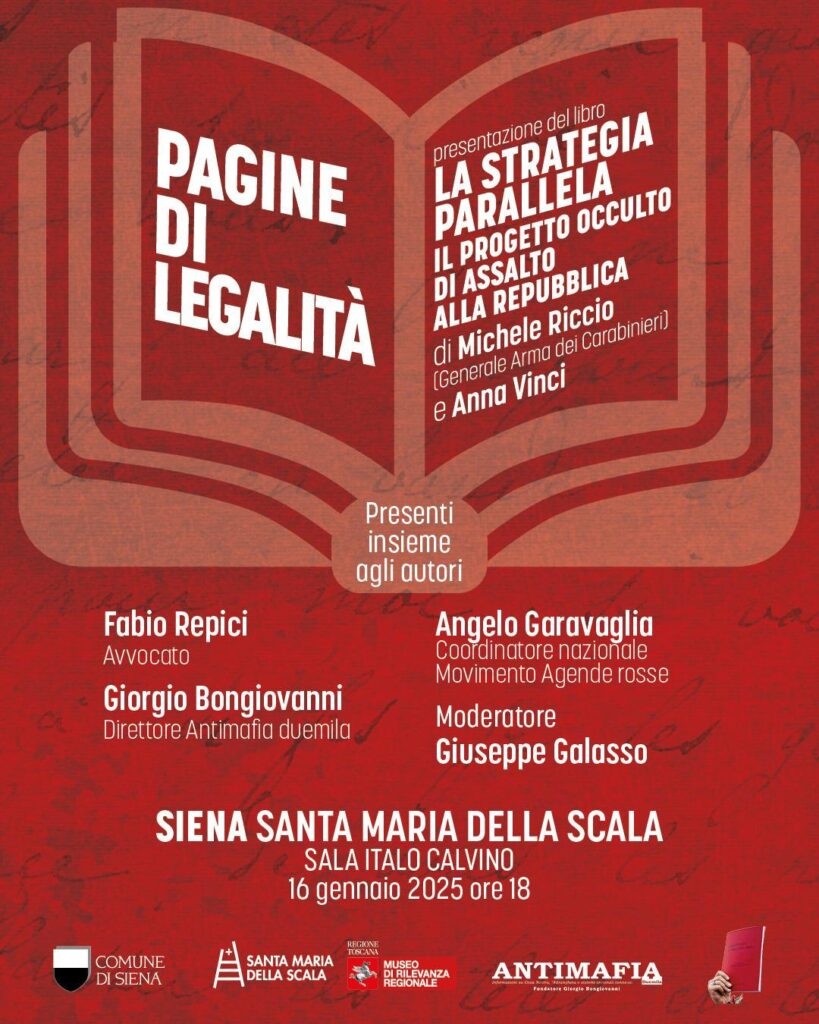 “Pagine di Legalità”: presentazione del libro ‘La strategia parallela’ a Siena il 16 gennaio