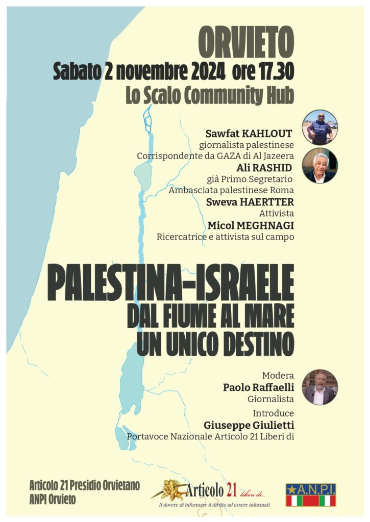 “Palestina-Israele: dal fiume al mare un unico destino”. Scalo Community Hub di Orvieto, 2 novembre