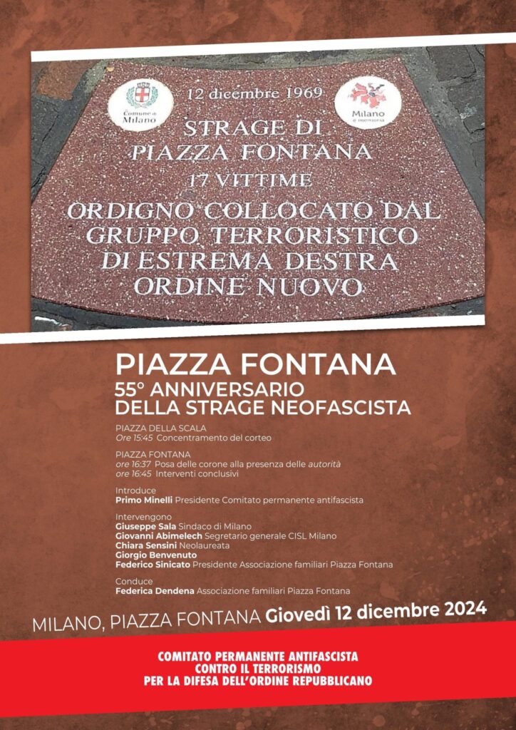 Milano, Piazza Fontana 1969-2024: il programma del 55° anniversario della strage neofascista