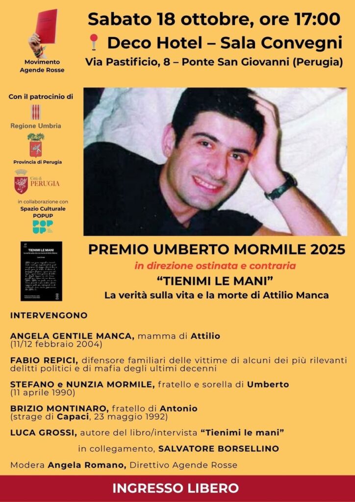 Perugia, sabato 18 ottobre – Premio Umberto Mormile 2025