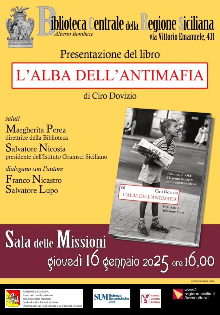 Palermo 16 gennaio, presentazione del libro “L’alba dell’antimafia”