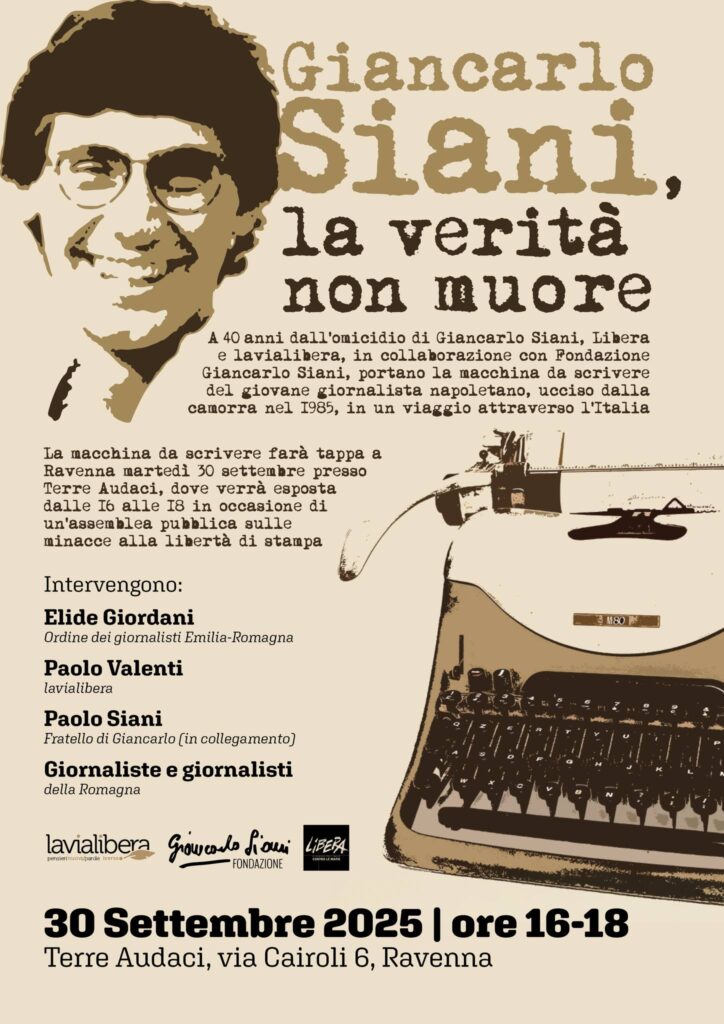 “Giancarlo Siani, la verità non muore”, tappa a Ravenna martedì 30 settembre