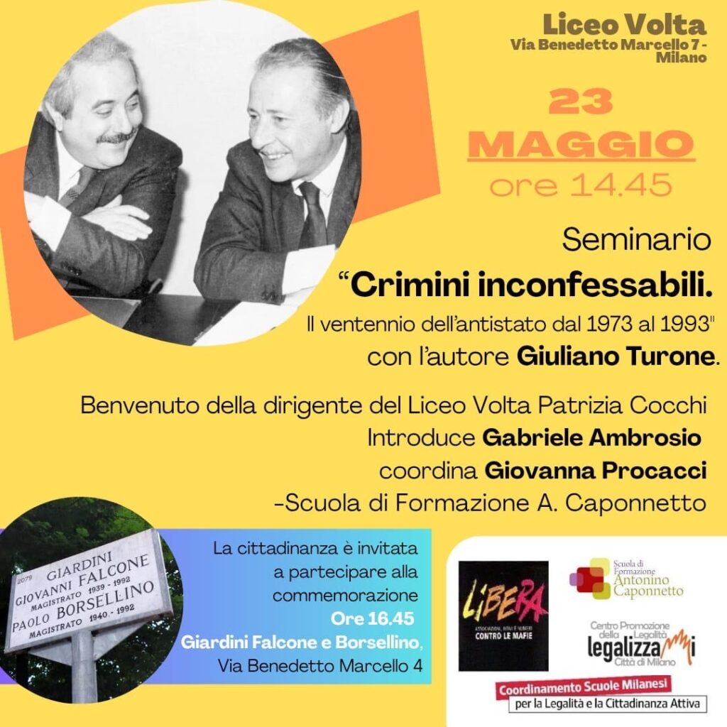 Liceo Volta Milano, seminario “Crimini inconfessabili” venerdì 23 maggio