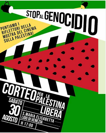 Artisti #NoBavaglio: il 30 agosto il corteo “Stop Genocidio” alla Mostra del Cinema di Venezia