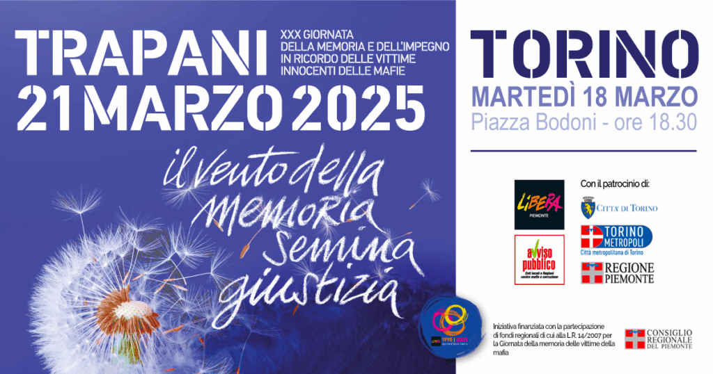 Libera Piemonte, le iniziative in ricordo delle vittime innocenti delle mafie