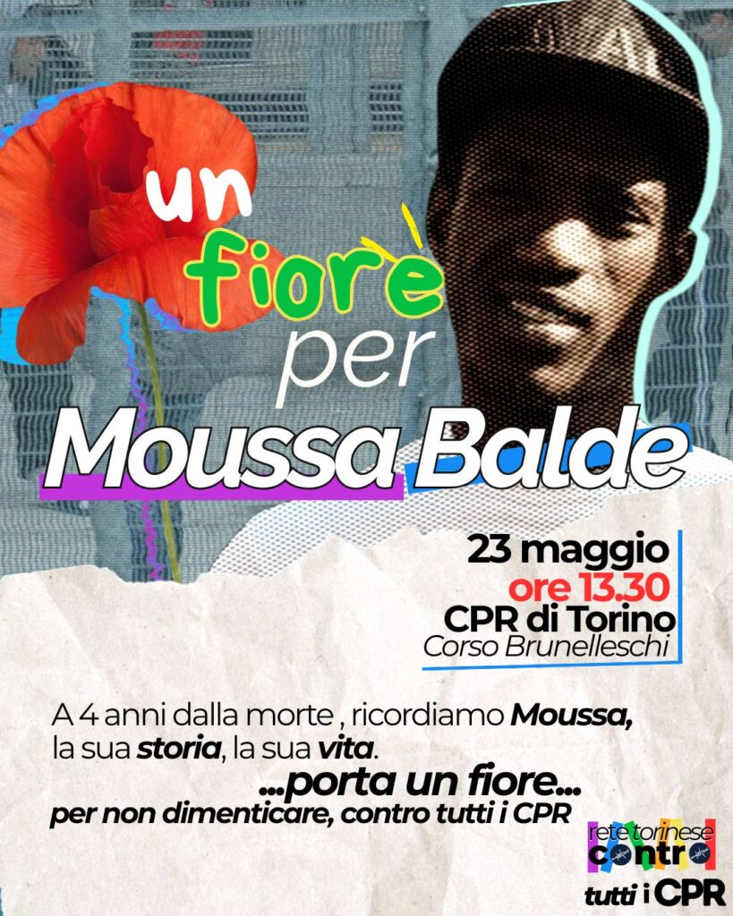 “Un fiore per Moussa Balde”, Torino 23 maggio