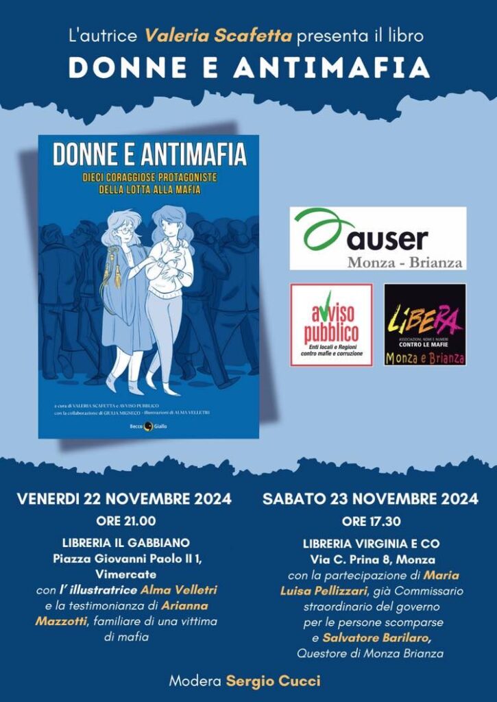 Donne e Antimafia: il 22 e il 23 novembre a Vimercate e Monza la presentazione del libro di Avviso Pubblico